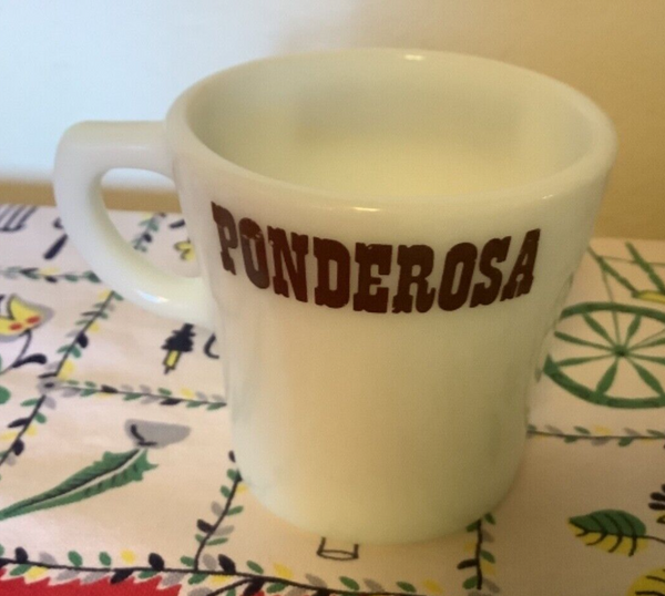 Vintage Pyrex Ponderosa Restaurant White Milk Glass Mug Coffee Cup Made In USA