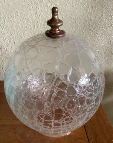 Mid Century CRACKLE GLASS Clear Ceiling Light Fixture Globe Shade MCM vtg