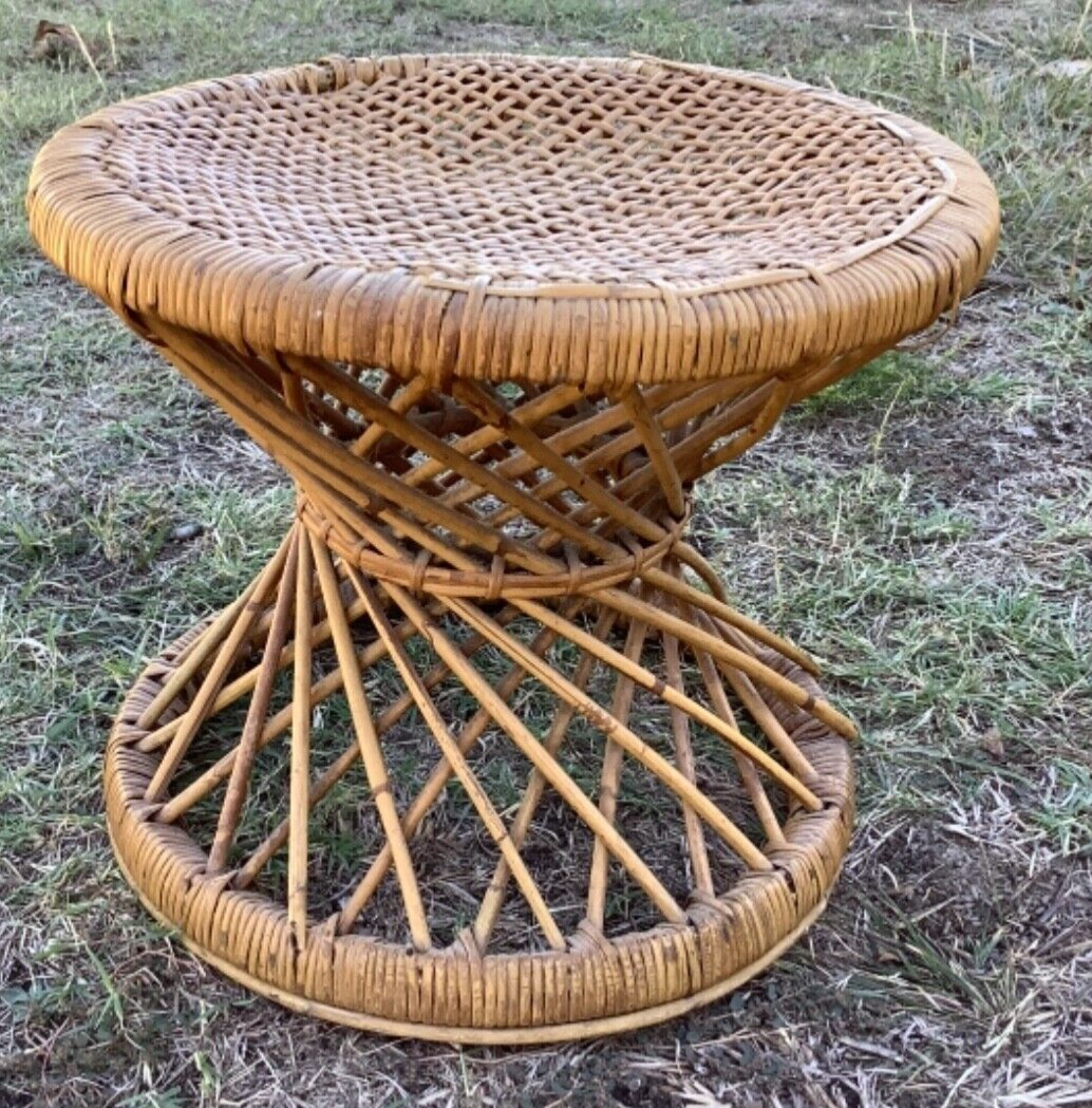 約50cmH約51cmVintage Bamboo Rattan Round Side Table