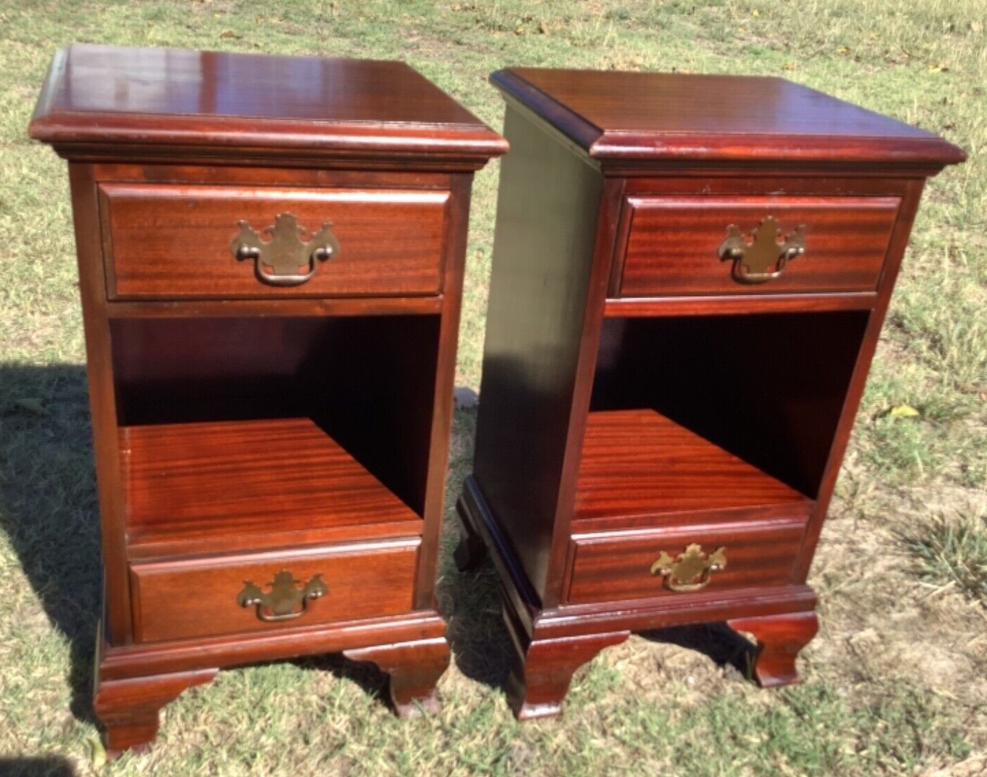 Vintage wood antique nightstands pair chippendale style with drawers end tables