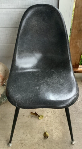 Vtg Mid-Century Modern MCM gray BLACK Chromcraft Fiberglass Molded Shell Chair